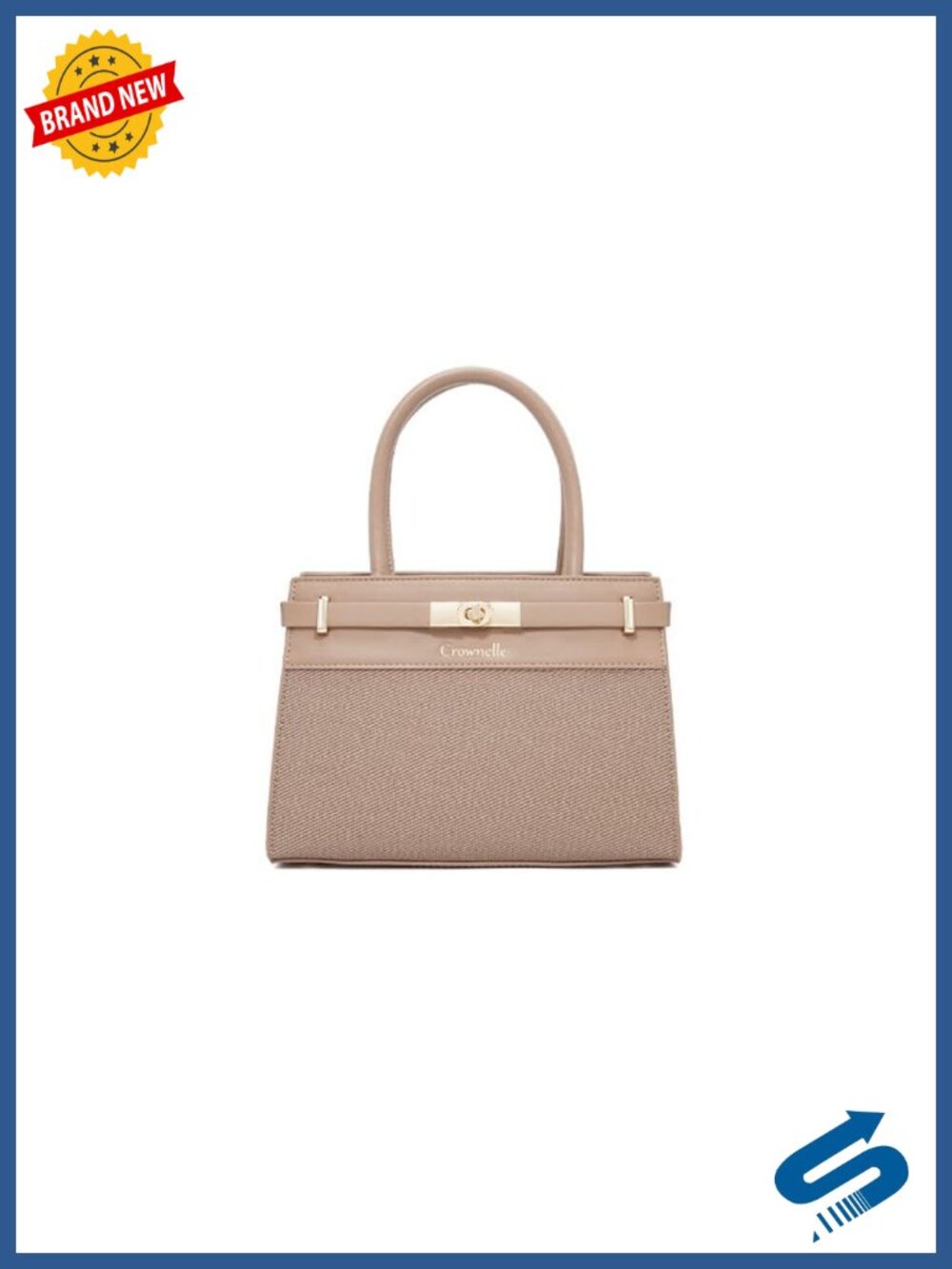Vegan Leather Satchel Handbag with Metal Lock, Crossbody